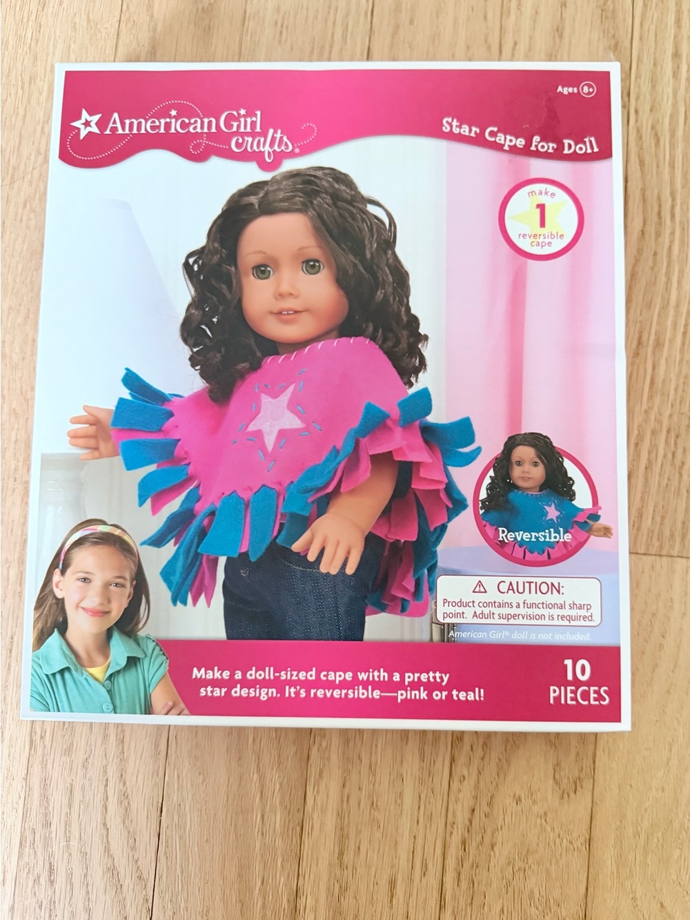 American Girl Pink and Teal Star Reversible Doll Cape